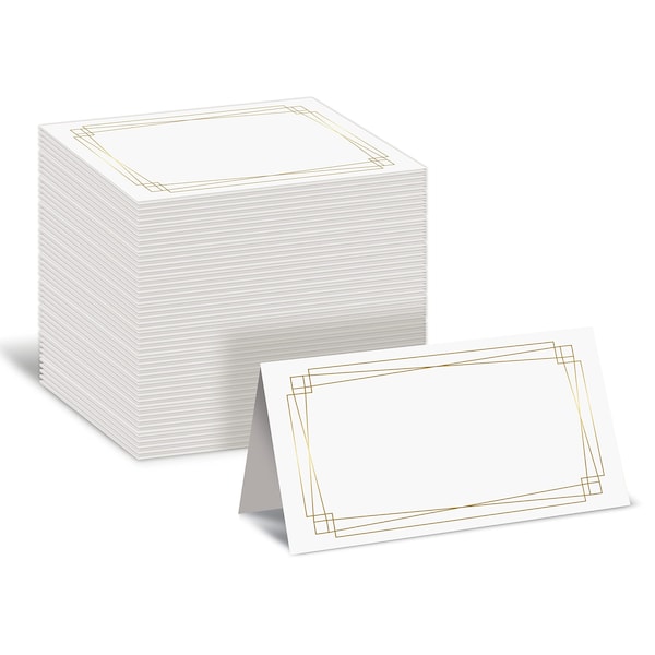 Better Office Products Place Cards, 2in. x 3.5in. White W/Modern Metallic Gold Geo Border, Folded Table Tent Cards, 100PK 64648 - main